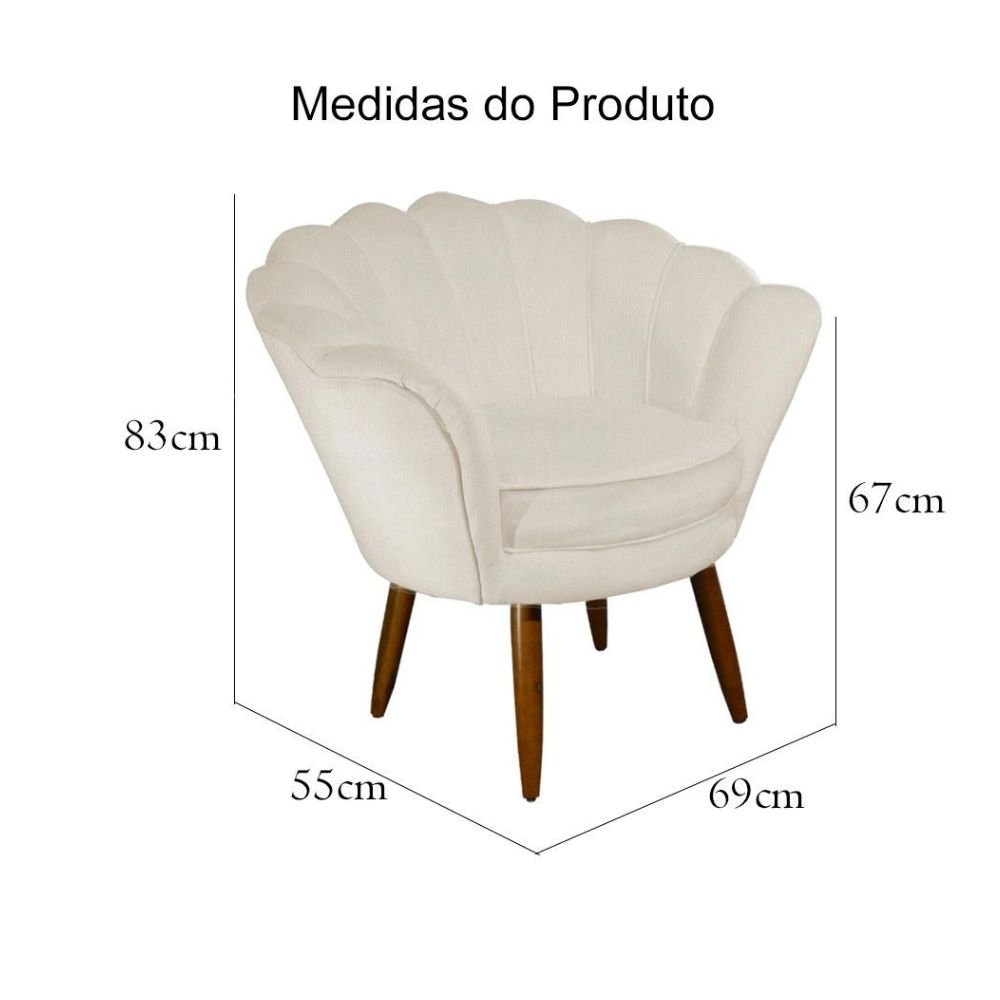 Poltrona Decorativa Pétala Veludo Pês Palito de Madeira - Bege - 2