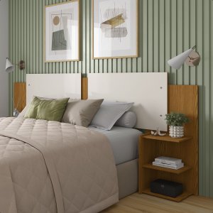 Mesa Cabeceira Extensível Cama Solteiro Casal Queen King Box:freijó-freijó/offwhite