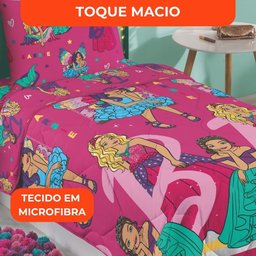 Edredom Solteiro Lepper Barbie Microfibra Dupla Face Estampado Rosa - 4