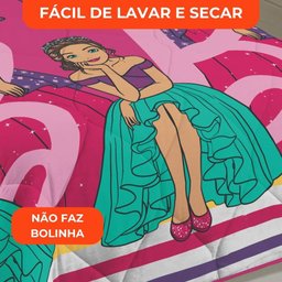 Edredom Solteiro Lepper Barbie Microfibra Dupla Face Estampado Rosa - 5