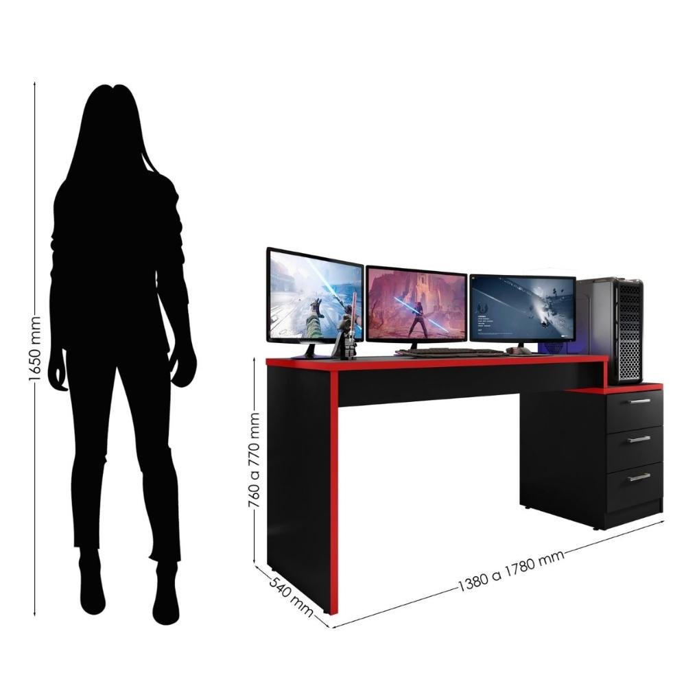 Mesa Gamer Para Computador Desk X5 - Preto /Vermelho - Larbelle - 3