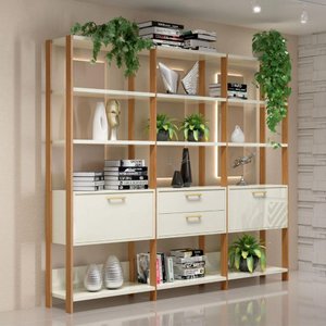 Estantes Sala Prateleiras e Gavetas Industrial 100% Mdf Cor:off White com Freijó