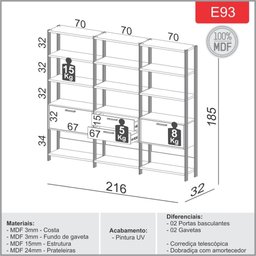 Estantes Sala Prateleiras e Gavetas Industrial 100% Mdf Cor:off White com Freijó - 3