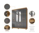 Ver imagem 2 de Kit Quarto Guarda Roupa 6 Portas 2 Gavetas com Espelho Comoda Sapateira e Multiuso Carvalho Grafite