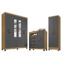 Ver imagem 1 de Kit Guarda Roupa Porto Belo c/ Espelho, Cômoda Sapateira e Armário Multiuso Carvalho Grafite Clique