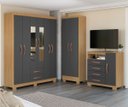 Ver imagem 1 de Kit Quarto Guarda Roupa 6 Portas 2 Gavetas com Espelho Comoda Sapateira e Multiuso Carvalho Grafite