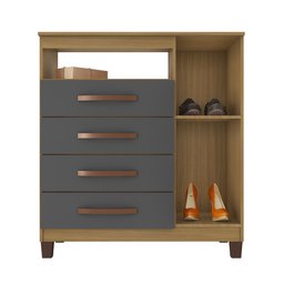 Kit Guarda Roupa Porto Belo c/ Espelho, Cômoda Sapateira e Armário Multiuso Carvalho Grafite Clique  - 6
