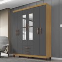 Ver imagem 2 de Kit Guarda Roupa Porto Belo c/ Espelho, Cômoda Sapateira e Armário Multiuso Carvalho Grafite Clique