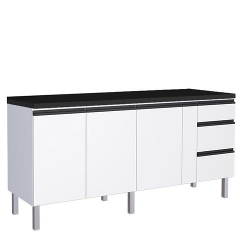 Balcão Para Cozinha de Aço 3 Portas 3 Gavetas e Porta Tempero Gaia 200 Com Tampo Cozimax Branco