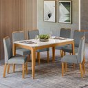Ver imagem 2 de Mesa de Jantar 6 Lugares Retangular 160cm Tampo MDF com Vidro Claris N01 Ypê Off White - Lyam Decor