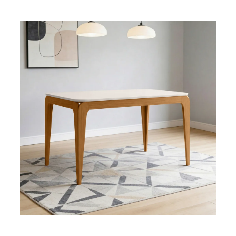 Mesa de Jantar 6 Lugares Retangular 160cm Tampo MDF com Vidro Claris N01 Ypê Off White - Lyam Decor