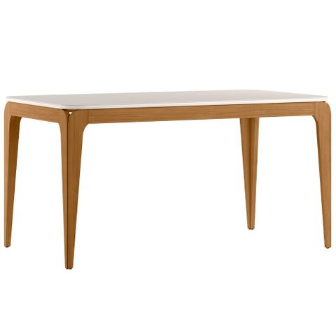 Mesa de Jantar 6 Lugares Retangular 160cm Tampo Mdf com Vidro Claris N01 Ypê Off White - Lyam Decor