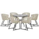 Ver imagem 1 de Mesa com 6 Cadeiras de Jantar Roma 120cm e Noronha em Alumínio Preto Corda Náutica Estofado 7 Trama