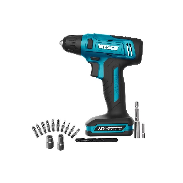 Parafusadeira Furadeira a Bateria 12V Com Acessórios Wesco