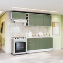 Ver imagem 1 de Armário de Cozinha Completa Garrafeiro 100% Mdf 260cm Branco/verde Celeste Kappesberg