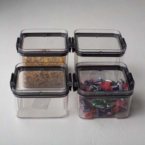 Conjunto 4 Potes Hermético Acrílico Quadrado Transparente ISG