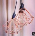 Ver imagem 2 de Lustre Triplo Aramado Retrô Diamante 18X18Cm Cobre - Md8003
