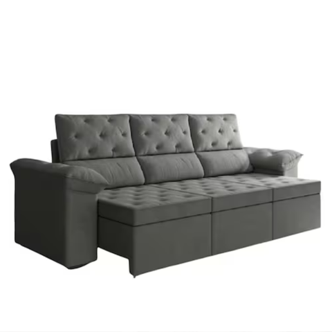 Sofá 3 Lugares Retrátil 210cm Suede York Estofado - Cinza