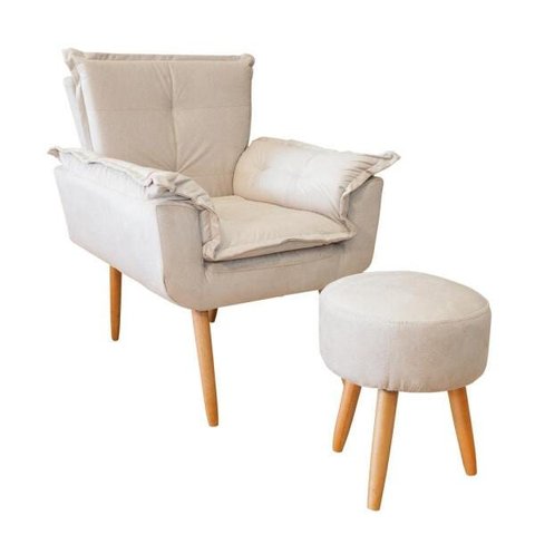 Poltrona Opala com Puff Suede Bege Ab Estofados