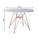Ver imagem 2 de Mesa Eiffel Redonda 110Cm Tampo De Madeira Branco Com Base De Ferro Cobre - Cor: Branco