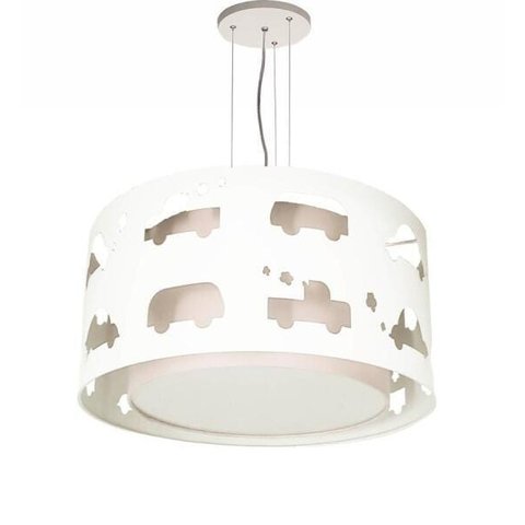 Lustre Infantil Pendente Carrinhos Branco 30X16