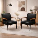 Ver imagem 2 de Kit 2 Poltronas Fontana Couro Preto Base em Madeira com Metal Preto