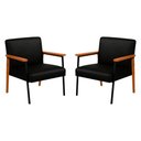 Ver imagem 1 de Kit 2 Poltronas Fontana Couro Preto Base em Madeira com Metal Preto