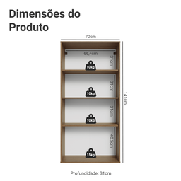 Cristaleira Suspensa 70 Cm 2 Portas de Vidro Vik Madesa - 6
