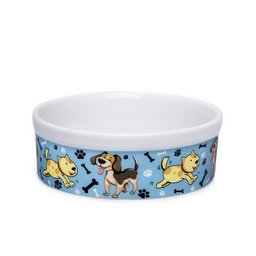 Kit Comedouro e Bebedouro de Porcelana 600ml Cachorro Azul - 2