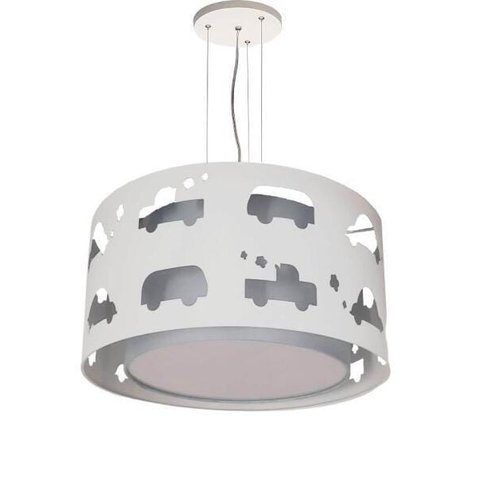 Lustre Infantil Pendente Carrinhos Cinza 30X16