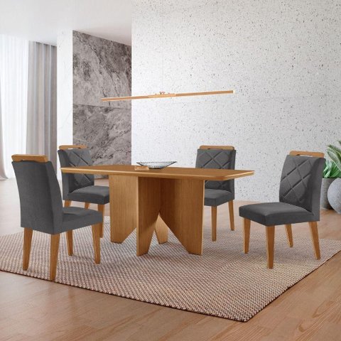 Mesa Evora 120 Mdf com 4 Cadeiras Melissa Veludo Grafite Naturalle