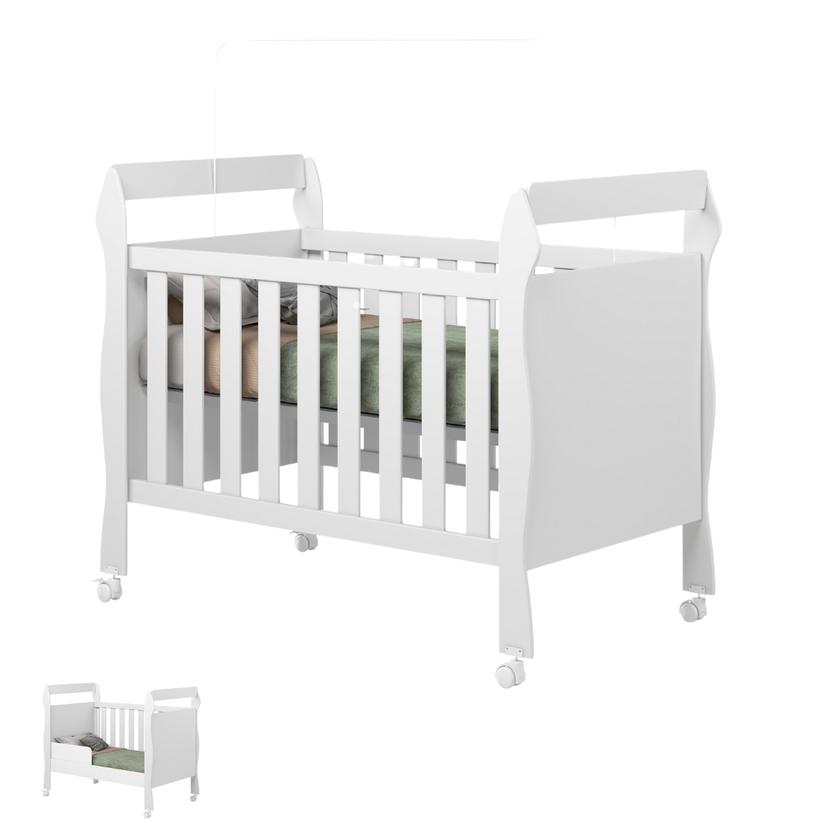 Berço-cama P/ Seu Bebê Conforto Seguro Grade Moderno:branco