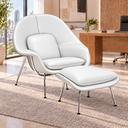 Ver imagem 1 de Poltrona Womb Chair com Puff em Couro Ecológico - Branco