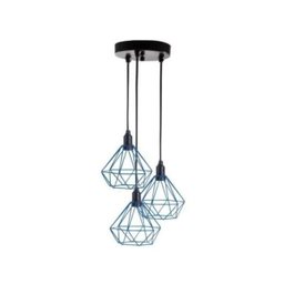 Lustre Triplo Aramado Retrô Diamante 18X18Cm Azul - Md8003 - 1