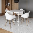 Ver imagem 1 de Mesa Jantar Industrial Quadrada 90Cm Branca Base V Ferro Branco Com 4 Poltronas Brancas Cor: Branco