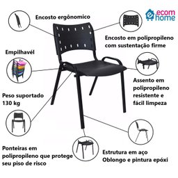 Jogo Mesa Redonda para Restaurante Comércio com 4 Cadeiras Iso Preta Base Preta Ecomhome - 7