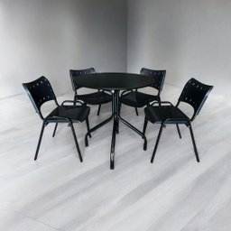 Jogo Mesa Redonda para Restaurante Comércio com 4 Cadeiras Iso Preta Base Preta Ecomhome - 1
