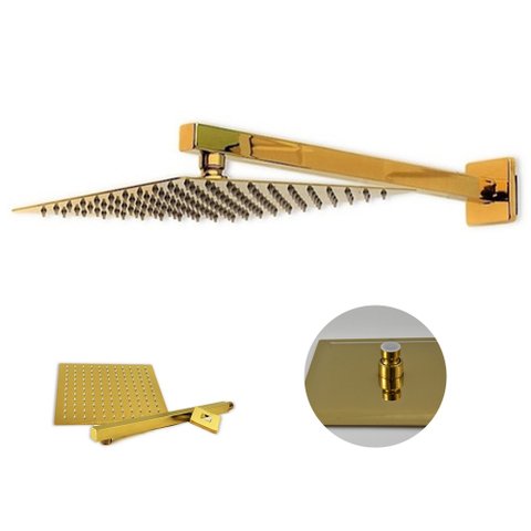 Ducha Chuveiro Slim Dourado 20x20 Quadrado Suporte Parede Banho Piscina Banheiro Area Externa