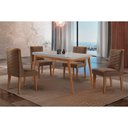 Ver imagem 1 de Sala Jantar Mesa Havana Tampo c/ Vidro Curvo 120cm+4 Cadeiras Dafne Madeira Naturale/Off White -