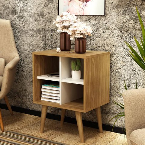 Mesa de Apoio Ammo com 4 Nichos - Natural/Off White
