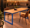 Ver imagem 2 de Mesa de Jantar Reforçada Industrial 190x60cm Tampo Bege Pés Azul