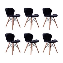 Kit 06 Cadeiras Estofada Jantar Charles Eames Eiffel Slim Wood Confort Preto - 1