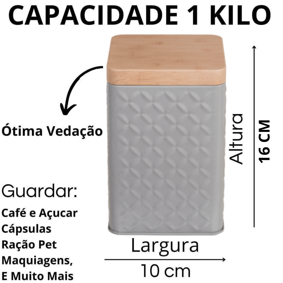 Kit 2 Latas Porta Mantimento Tampa Bambu Açúcar e Café Cor:cinza - 2