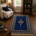 Ver imagem 2 de Tapete Persa Royal Azul 100x150cm Fio Acetinado - Decoração para Quarto e Sala