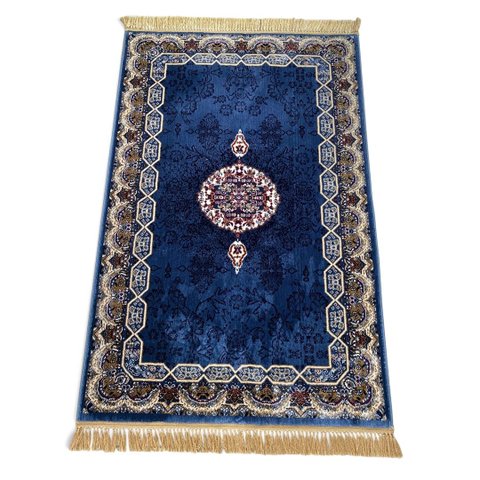 Tapete Persa Royal Azul 100x150cm Fio Acetinado - Decoração para Quarto e Sala