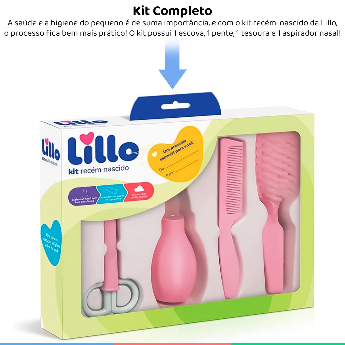 Lillo Rosa Kit Cuidados do Bebê Com Pente Escova Tesoura Aspirador Nasal Kit Recém ...
