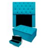 Kit Cabeceira + Calçadeira Baú Mirage Solteiro 100cm Suede - Ecotec Decor:Azul Turquesa - 1