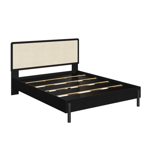 Cama Queen com Cabeceira Telada e Pé Madeira Maciça 172cm Oslo Preto/Nero