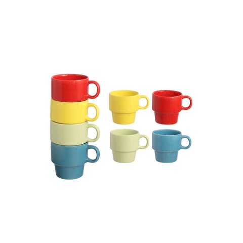 Xícara para Chá de Porcelana Colorida com Suporte - 200ml (4 Peças)