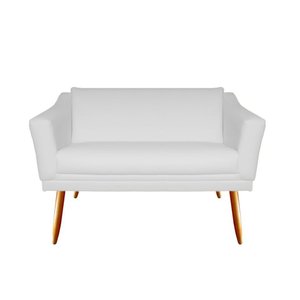 Namoradeira Decorativa Agatha Couro Branco 2 Lugares Pés Madeira Mz Decor